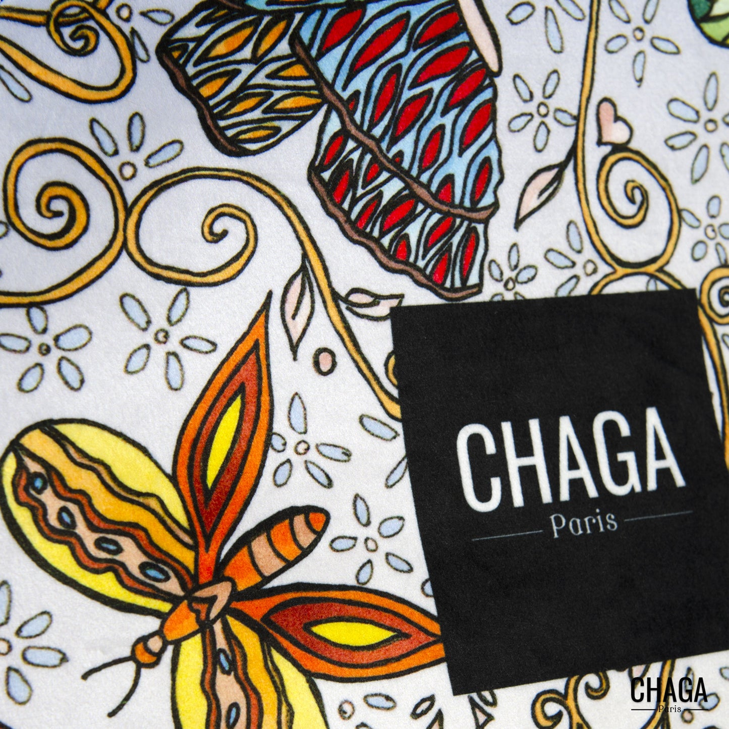Pochette large en velours CHAGA Paris - Motif Chagaline bleu