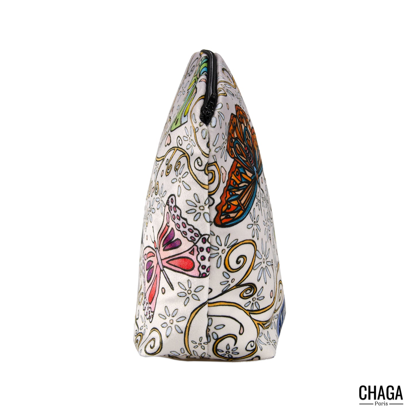 Pochette large en velours CHAGA Paris - Motif Chagaline gris