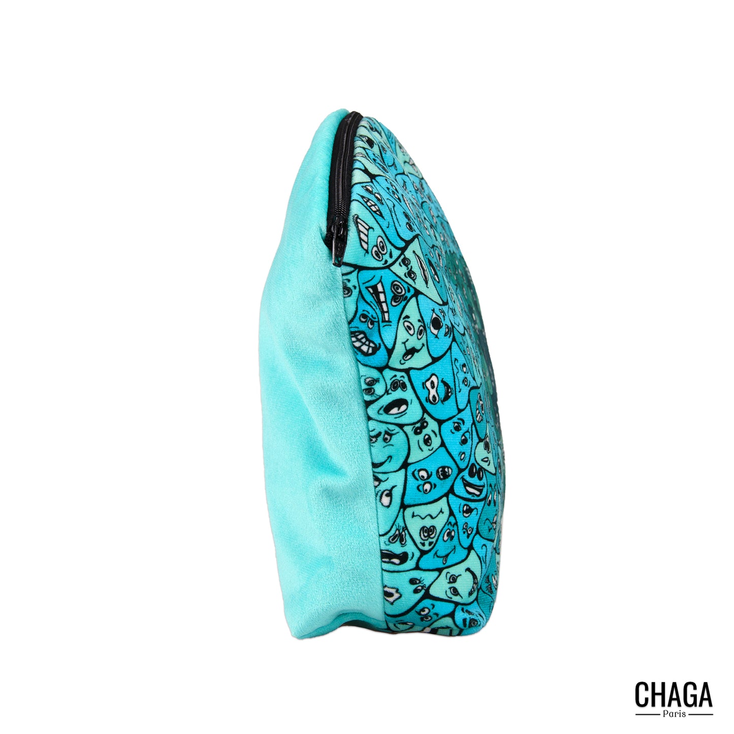 Pochette large en velours CHAGA Paris - Motif Fleur bleue