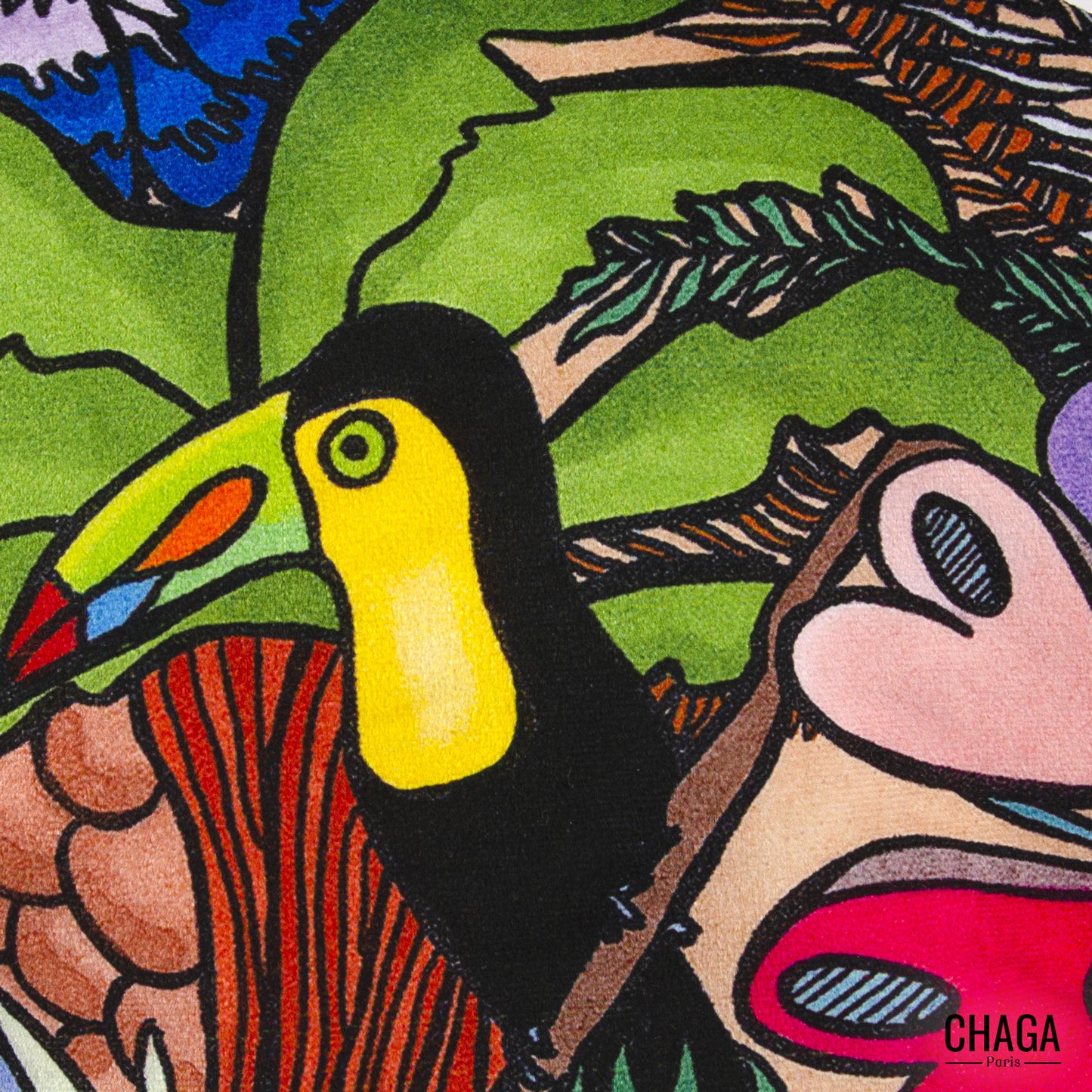 Pochette large en velours CHAGA Paris - Motif Toucan