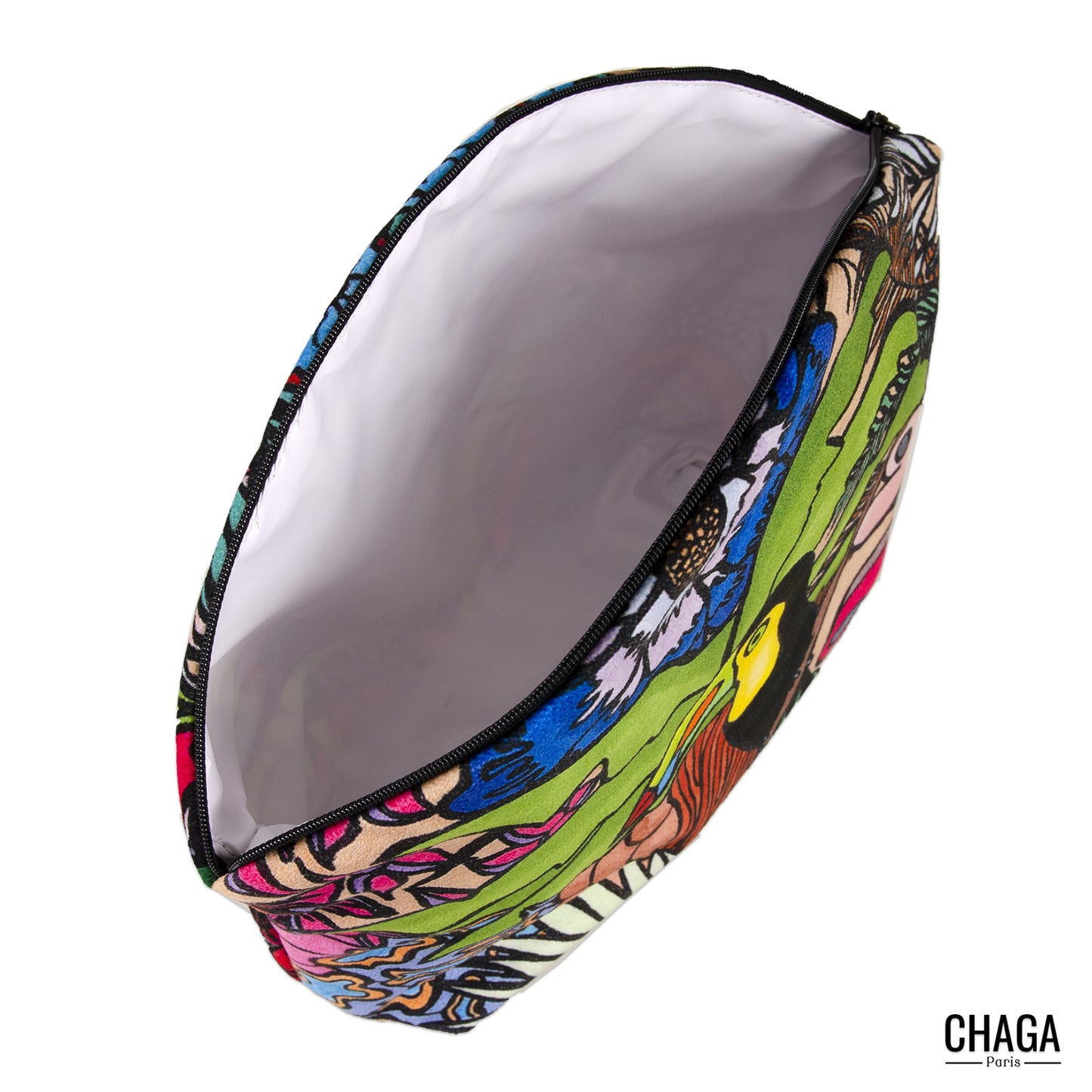 Pochette large en velours CHAGA Paris - Motif Toucan