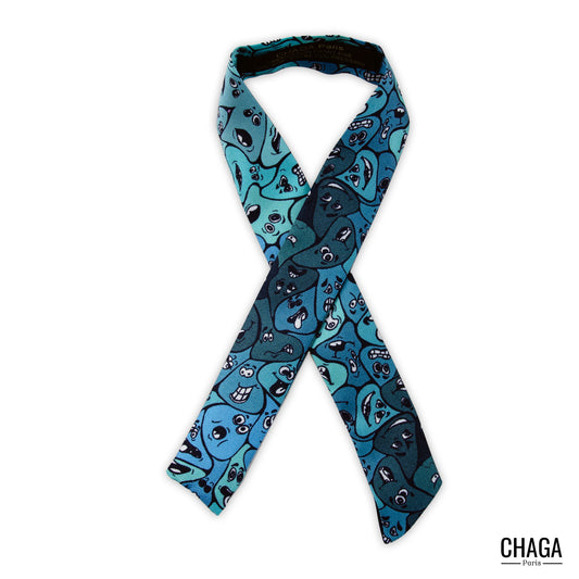 Twilly unisexe en soie CHAGA Paris - Motif Fleur bleue