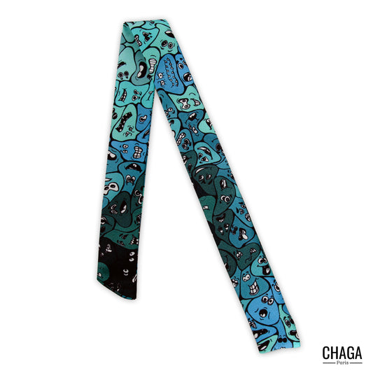 Twilly unisexe en soie CHAGA Paris - Motif Fleur bleue