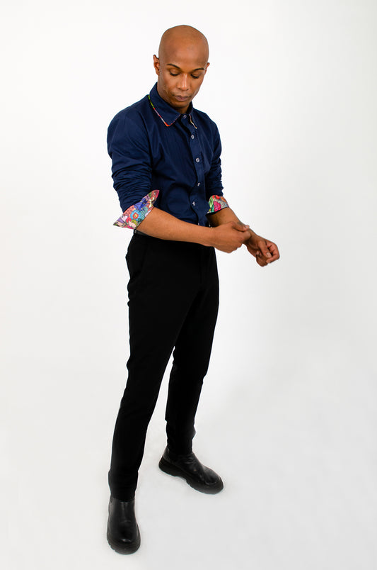 Chemise homme en coton bleu CHAGA Paris - Motif Jungle