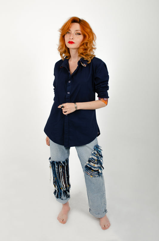 Chemise femme en coton bleu CHAGA Paris - Motif Jungle