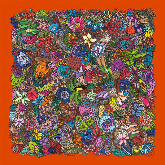 Pochette en soie homme 40 CHAGA Paris - Motif Jungle orange