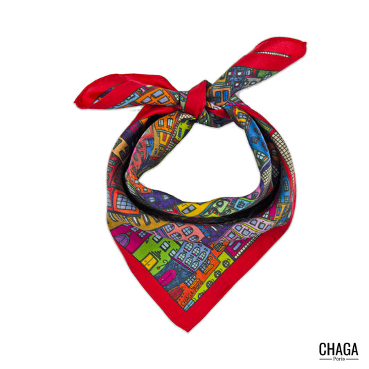 Carré de soie femme 45 CHAGA Paris - Motif Amoureuse