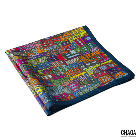 Pochette en soie homme 45 CHAGA Paris - Motif Authentique