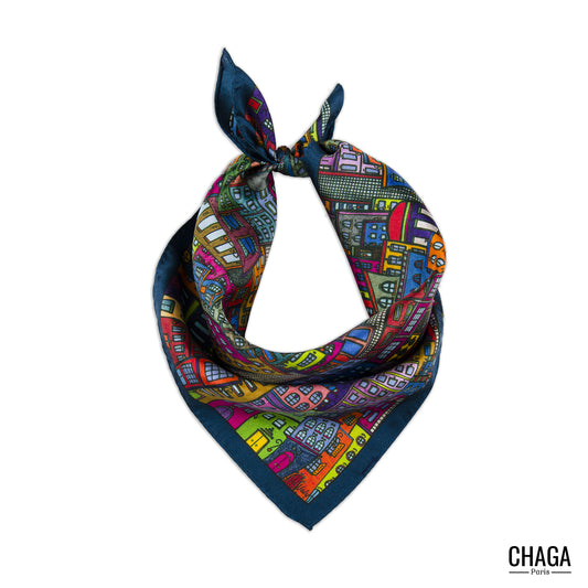 Carré de soie femme 45 CHAGA Paris - Motif Authentique