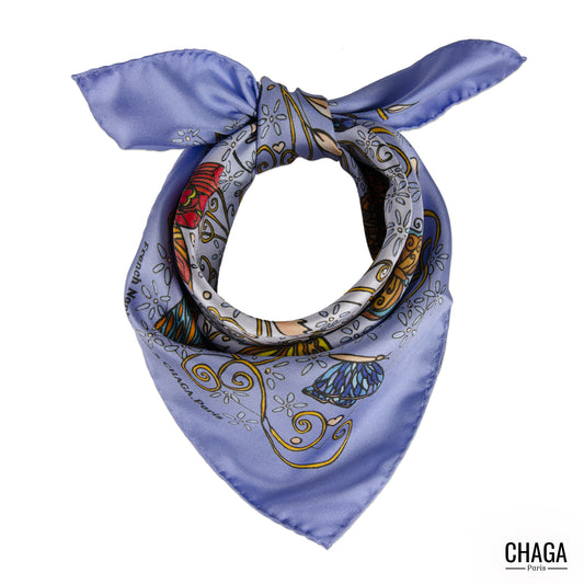 Carré de soie femme 45 CHAGA Paris - Motif Chagaline bleu