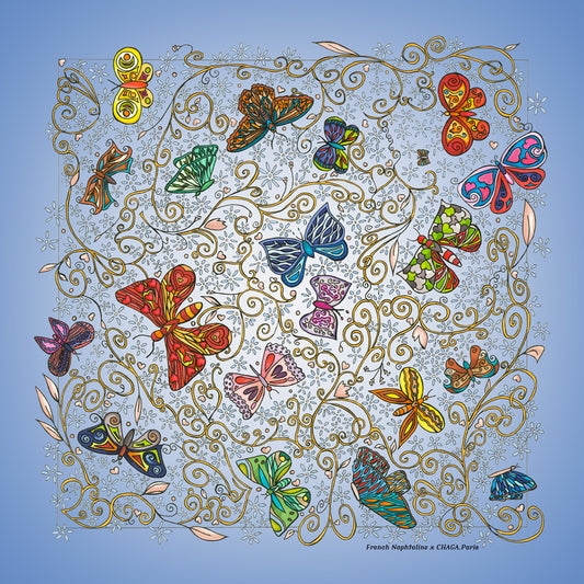 Carré de soie femme 45 CHAGA Paris - Motif Chagaline bleu