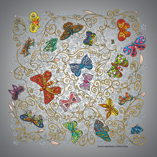 Carré de soie femme 45 CHAGA Paris - Motif Chagaline gris