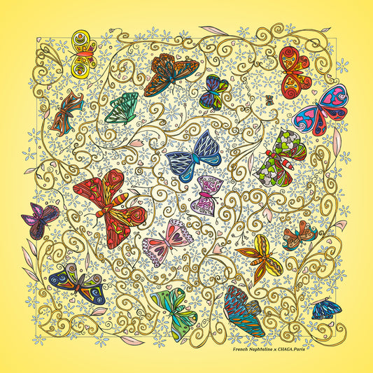 Carré de soie femme 45 CHAGA Paris - Motif Chagaline jaune