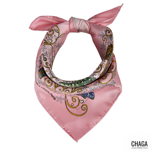 Carré de soie femme 45 CHAGA Paris - Motif Chagaline rose