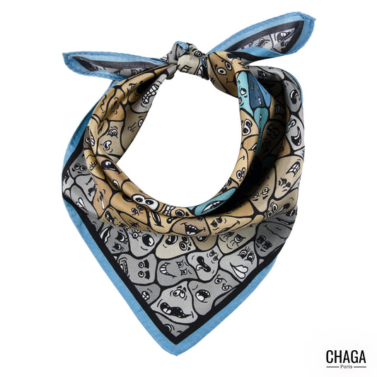 Carré de soie femme 45 CHAGA Paris - Motif Femme bleue