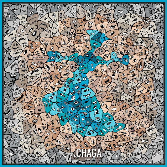 Carré de soie femme 45 CHAGA Paris - Motif Femme bleue