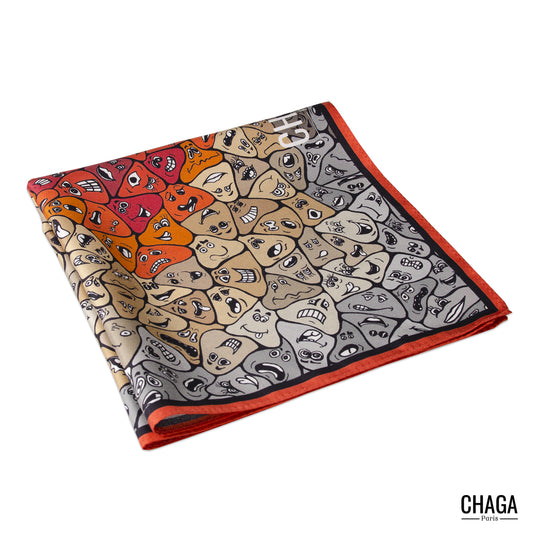 Pochette en soie homme 45 CHAGA Paris - Motif Femme orange