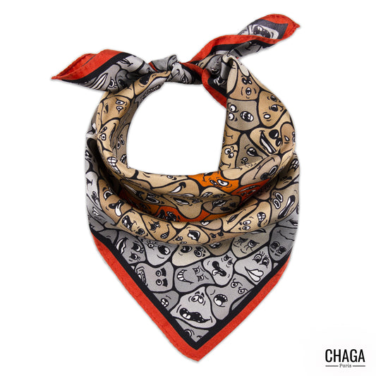 Carré de soie femme 45 CHAGA Paris - Motif Femme orange