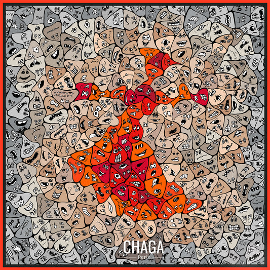 Carré de soie femme 45 CHAGA Paris - Motif Femme orange