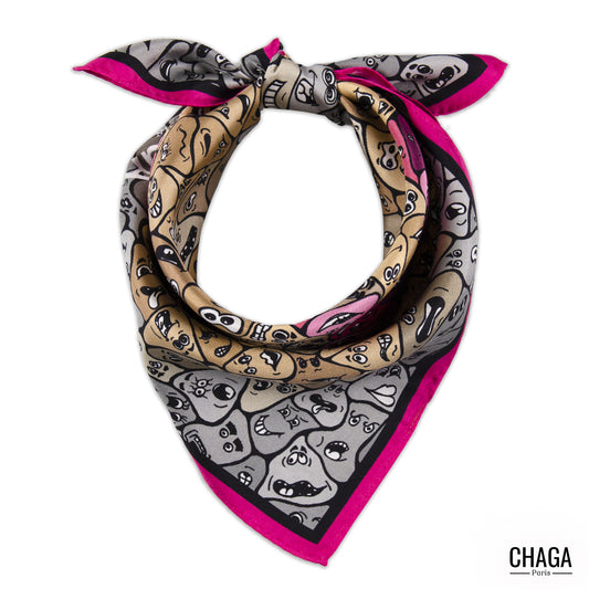 Carré de soie femme 45 CHAGA Paris - Motif Femme rose