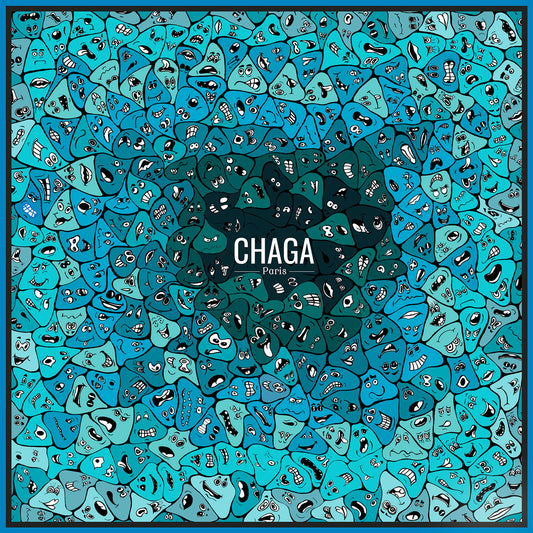 Pochette en soie homme 45 CHAGA Paris - Motif Fleur bleue