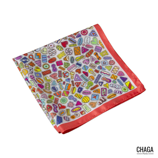 Pochette en soie homme 45 CHAGA Paris - Motif Gourmandises