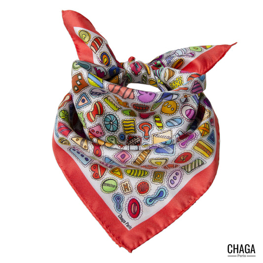 Carré de soie femme 45 CHAGA Paris - Motif Gourmandises