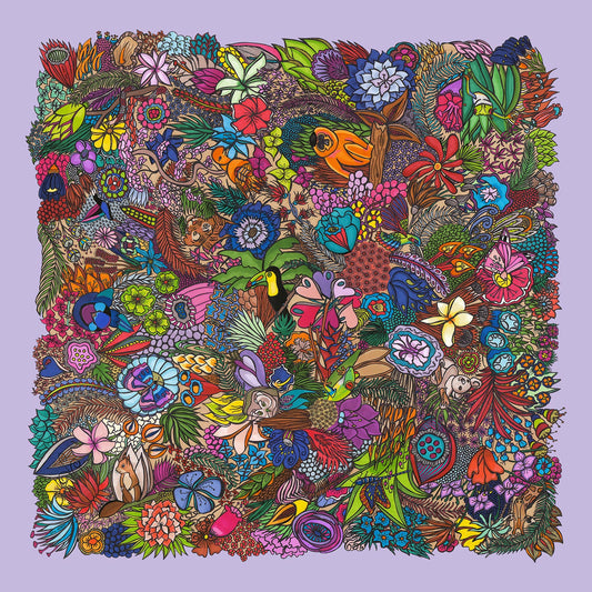 Carré de soie femme 45 CHAGA Paris - Motif Jungle lilas