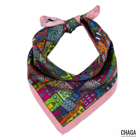 Carré de soie femme 45 CHAGA Paris - Motif Romantique