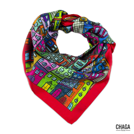 Carré de soie femme 70 CHAGA Paris - Motif Amoureuse