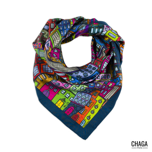 Carré de soie femme 70 CHAGA Paris - Motif Authentique