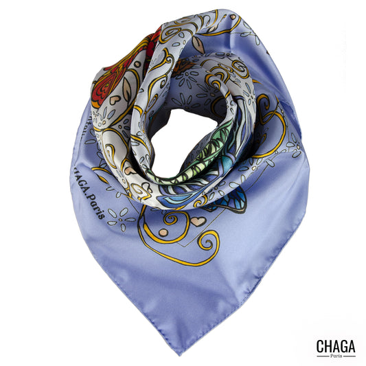 Carré de soie femme 90 CHAGA Paris - Motif Chagaline bleu