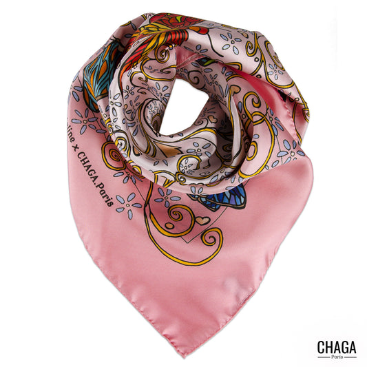 Carré de soie femme 90 CHAGA Paris - Motif Chagaline rose