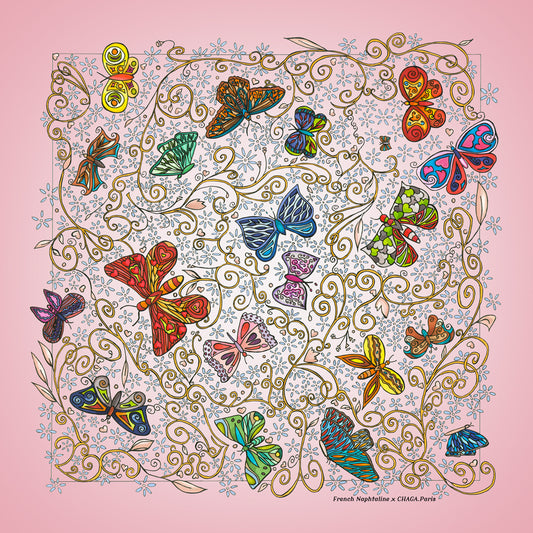 Carré de soie femme 90 CHAGA Paris - Motif Chagaline rose