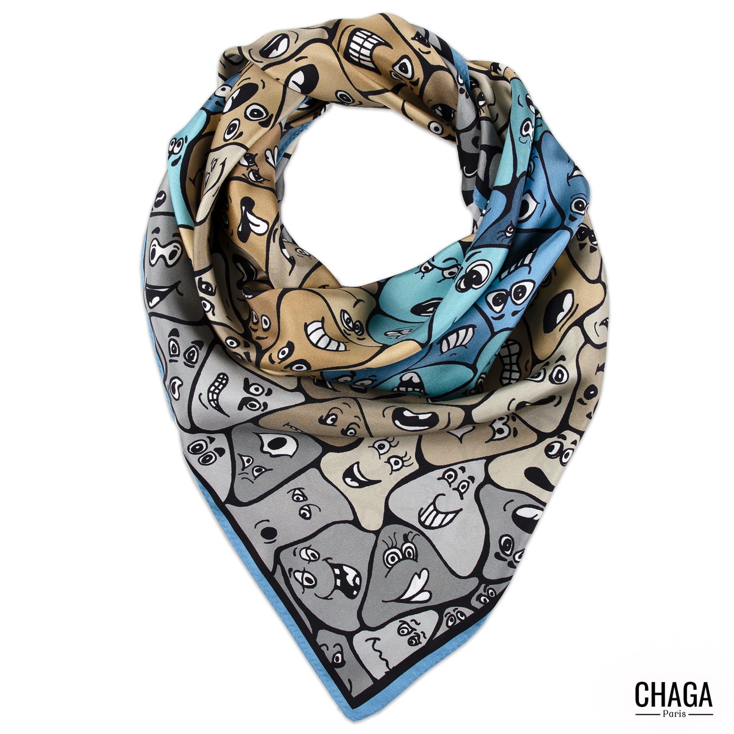 Foulard en soie homme 90 CHAGA Paris - Motif Femme bleue