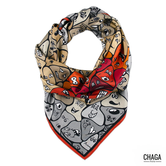 Carré de soie femme 90 CHAGA Paris - Motif Femme orange