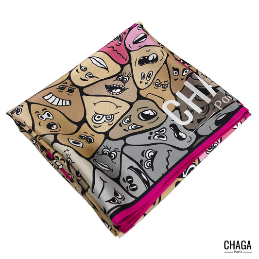 Foulard en soie homme 90 CHAGA Paris - Motif Femme rose