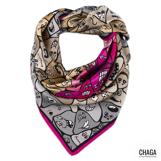 Carré de soie femme 90 CHAGA Paris - Motif Femme rose