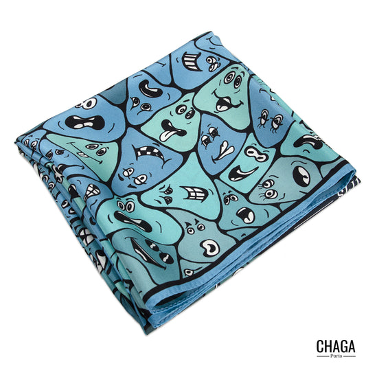 Foulard en soie homme 90 CHAGA Paris - Motif Fleur bleue