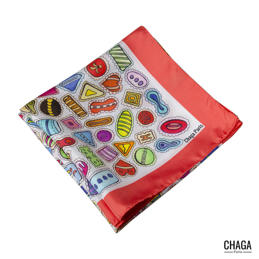 Foulard en soie homme 90 CHAGA Paris - Motif Gourmandises
