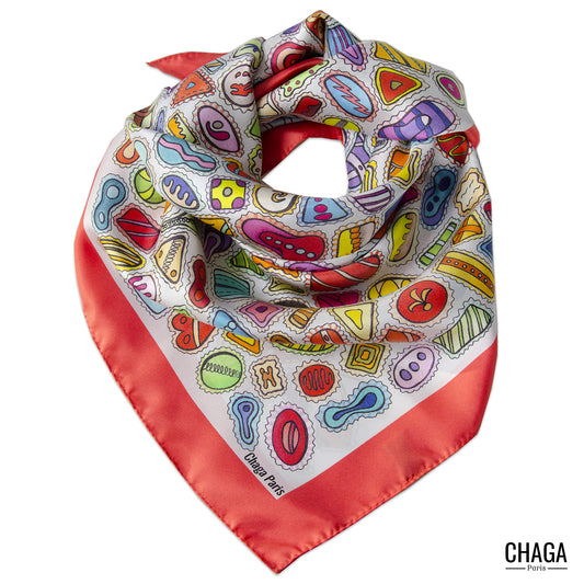 Carré de soie femme 90 CHAGA Paris - Motif Gourmandises