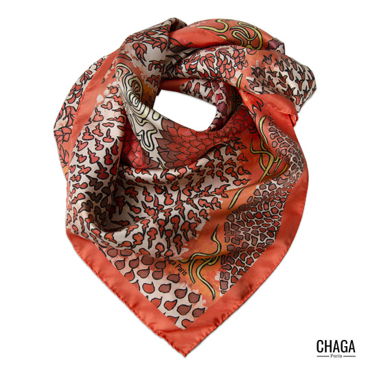 Carré de soie femme 90 CHAGA Paris - Motif Nénusphères