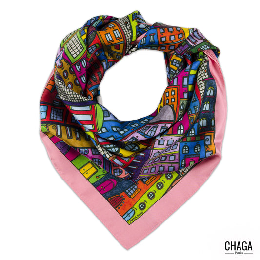 Carré de soie femme 90 CHAGA Paris - Motif Romantique