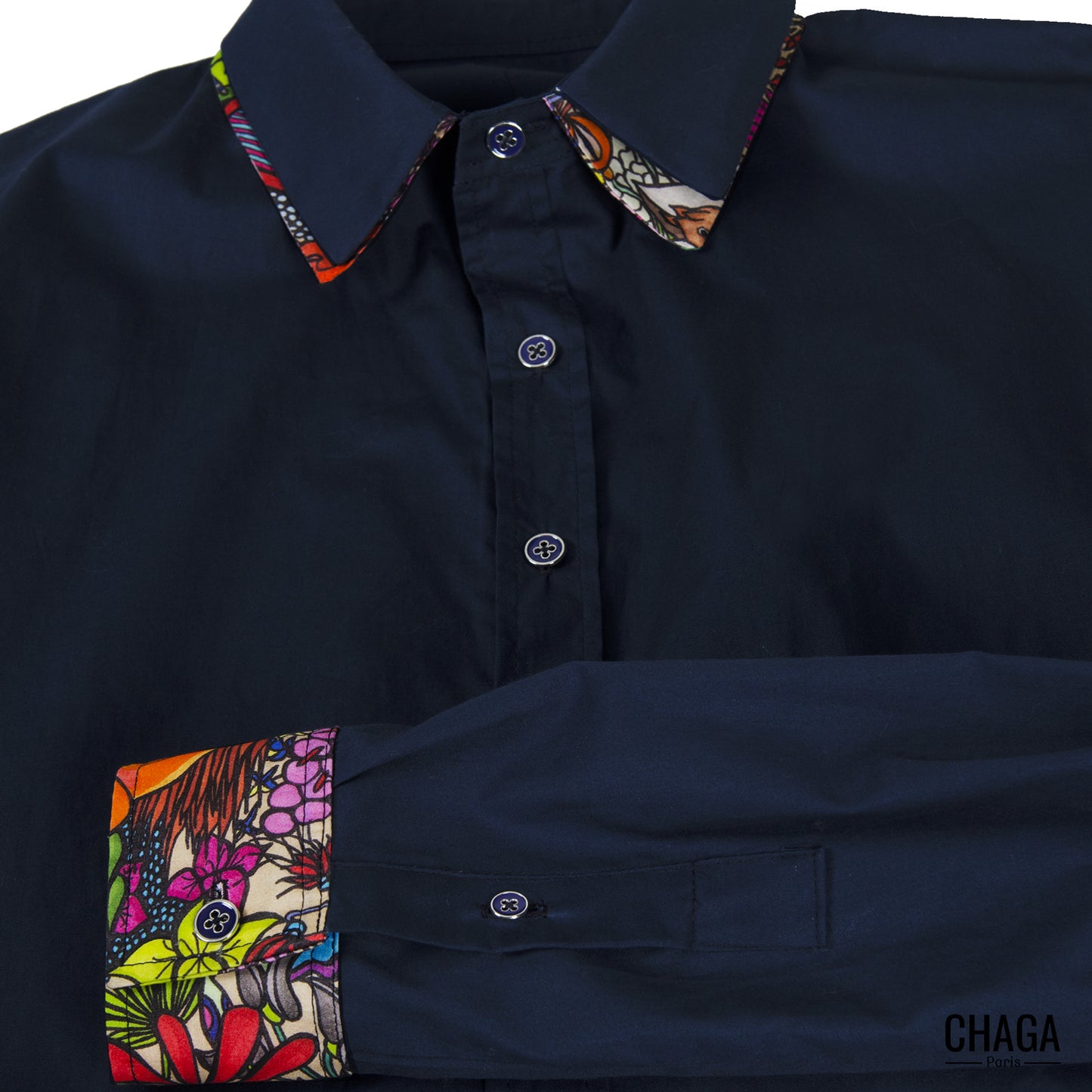 Chemise homme en coton bleu CHAGA Paris - Motif Jungle