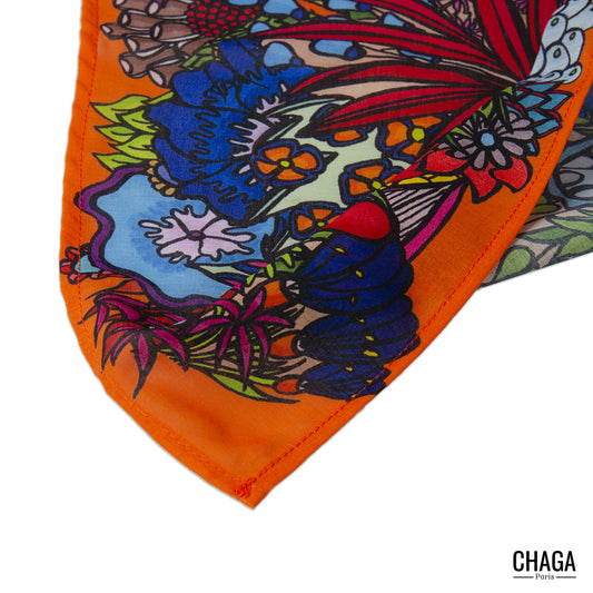 Foulard en voile léger 47 X 47 CHAGA Paris - Motif Koala orange