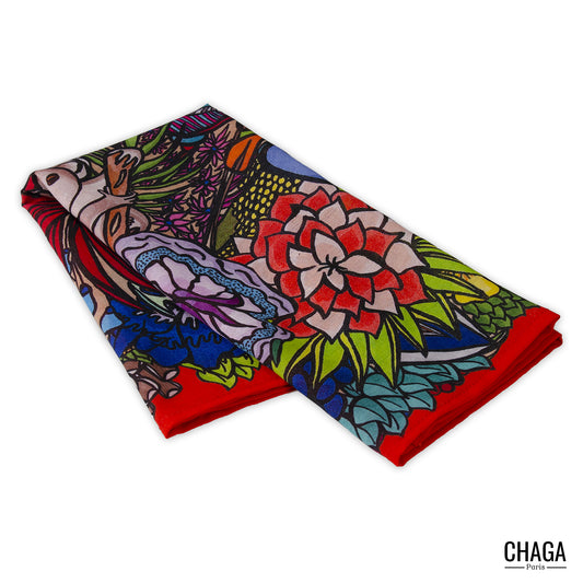 Foulard en voile léger 47 X 47 CHAGA Paris - Motif Koala rouge