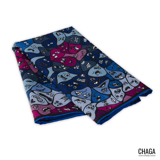 Foulard en voile léger 47 X 47 CHAGA Paris - Motif Masque