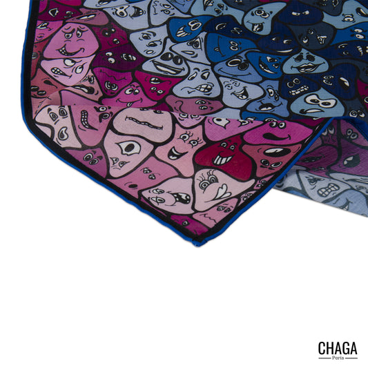 Foulard en voile léger 47 X 47 CHAGA Paris - Motif Masque