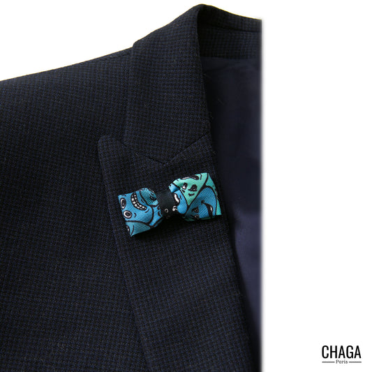 Noeud papillon en soie blazer CHAGA Paris - Motif Fleur bleue