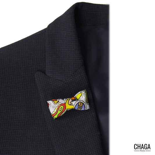 Noeud papillon en soie blazer CHAGA Paris - Motif Gourmandises blanc